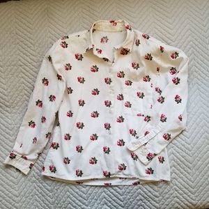 VINTAGE BUTTON BLOUSE HOLLY BERRIES CHRISTMAS